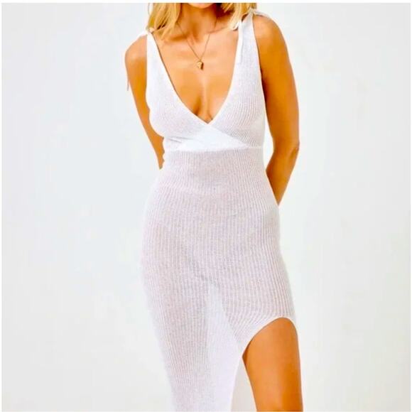 NEW l Space Sheer White/Cream Beach Swimsuit Cover-Up Maxi Long Dress M $154 - Picture 5 of 6